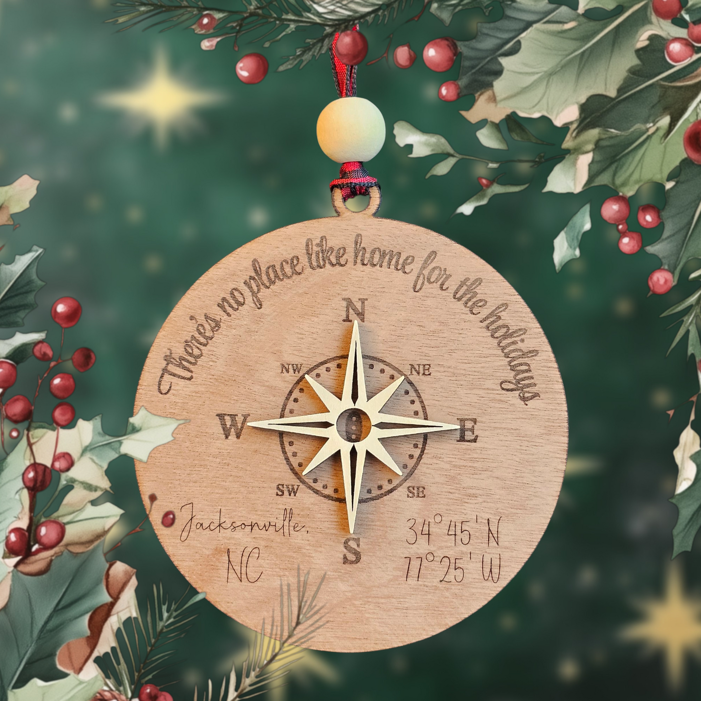Rustic Wooden Compass Ornament