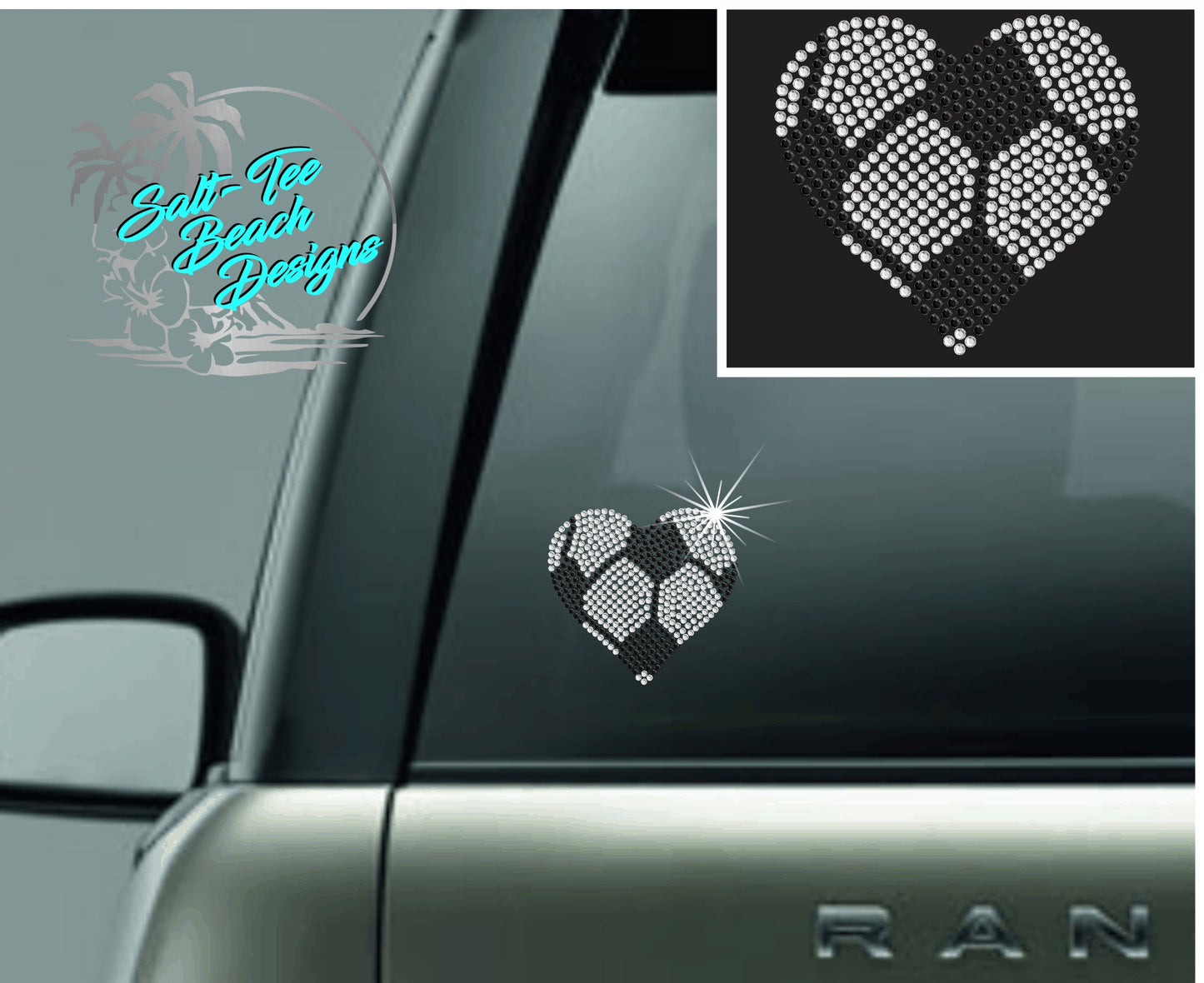 Heart Shaped Soccer Rhinestone Decal
