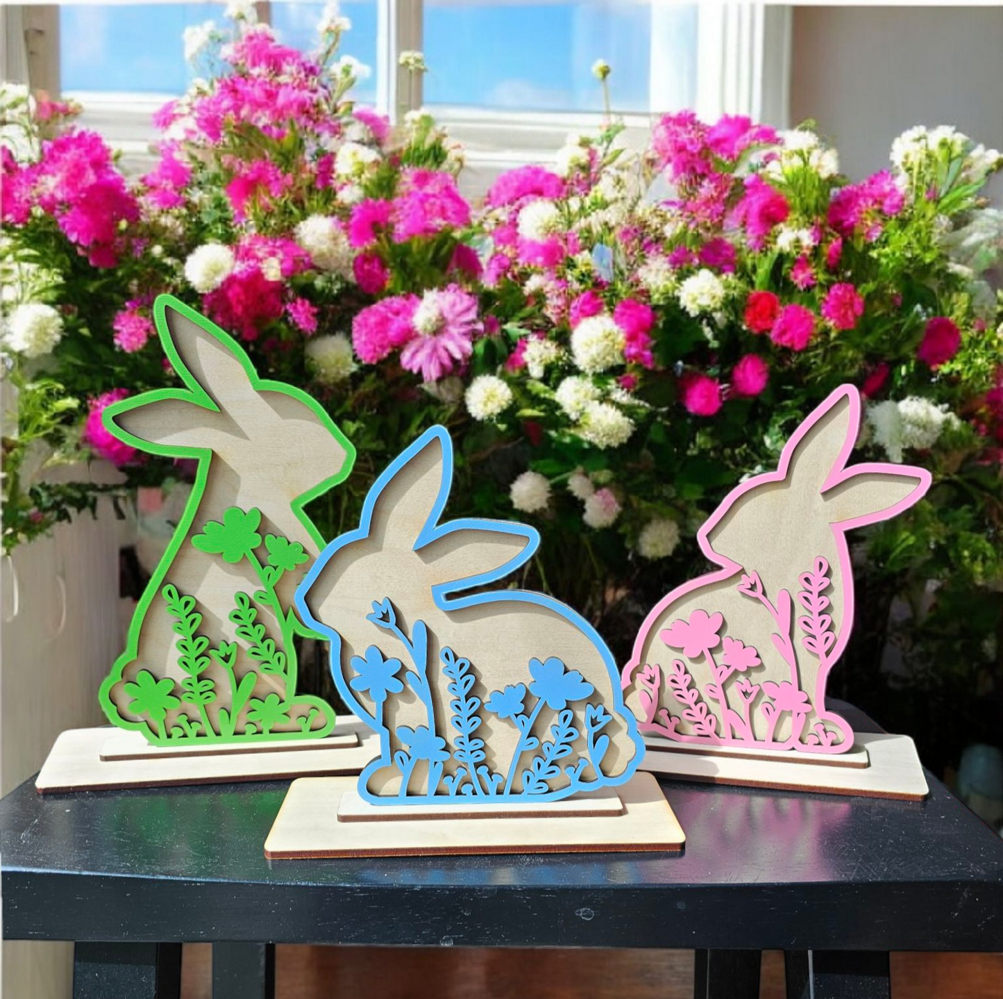 Floral Outline Bunny Shelf Sitters