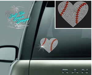 Heart Shaped Baseball Rhinestone Decal